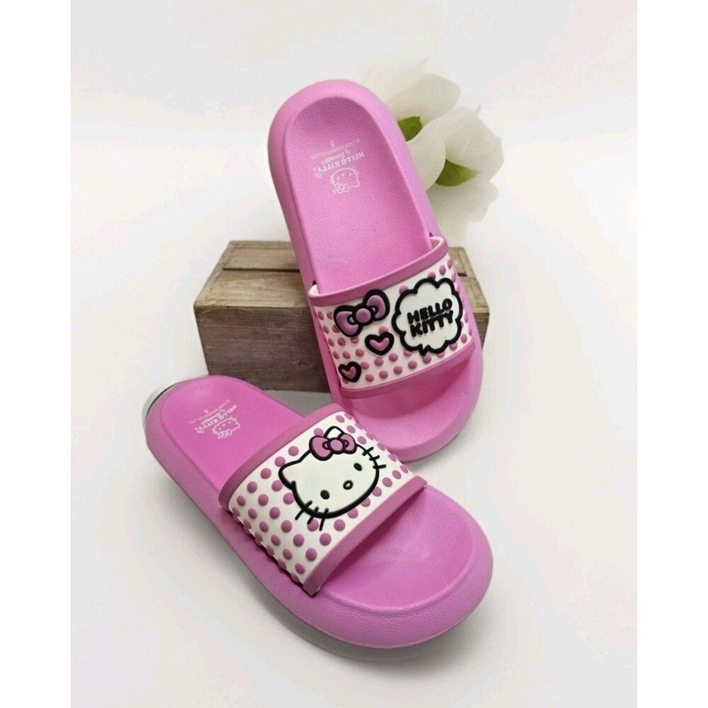 Hello Kitty by Sammi Womenโs Size 8 Pink Slide Cloud Sandals Sanrio Kawaii Cat